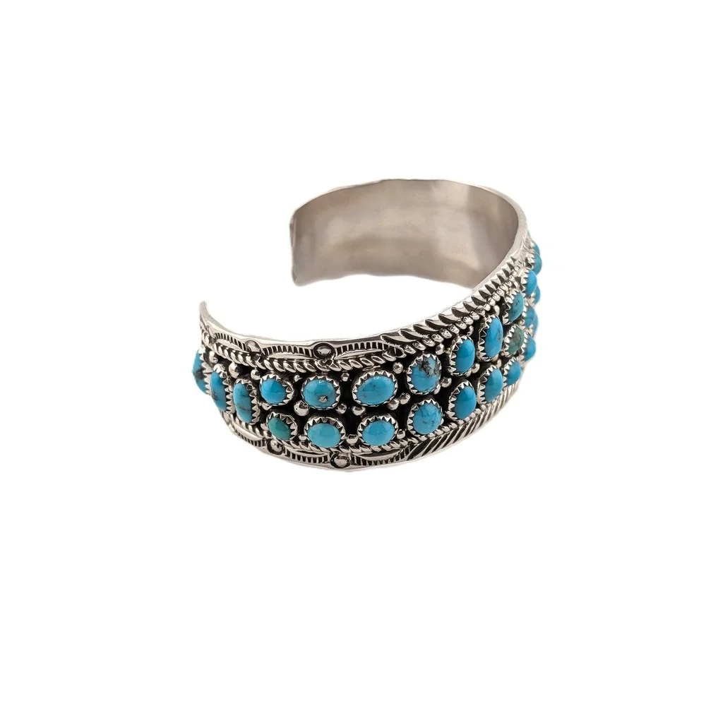 Navajo Turquoise Cluster Bracelet by Marlena‎ Jones Sterling Silver Sz 7.25in